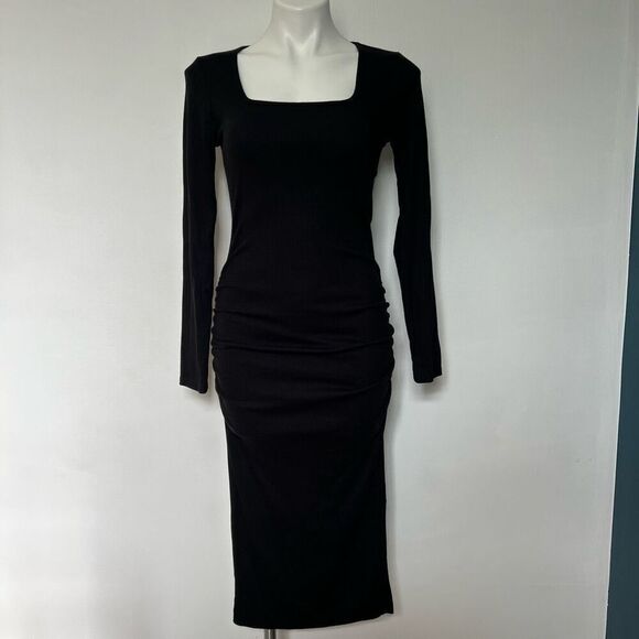 Michael Stars Natalie Square Neck ribbed ruched midi dress - Picture 5 of 16